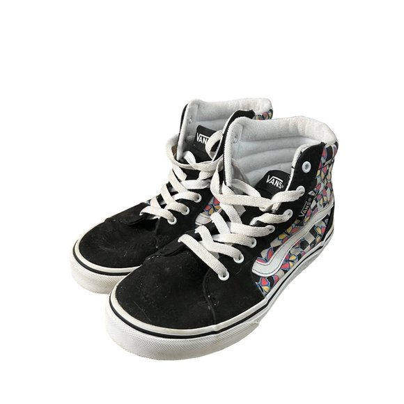 Vans Off the Wall High Top Girls Skate Shoes Size 3Y Butterfly Pattern‎ Black - Picture 2 of 8